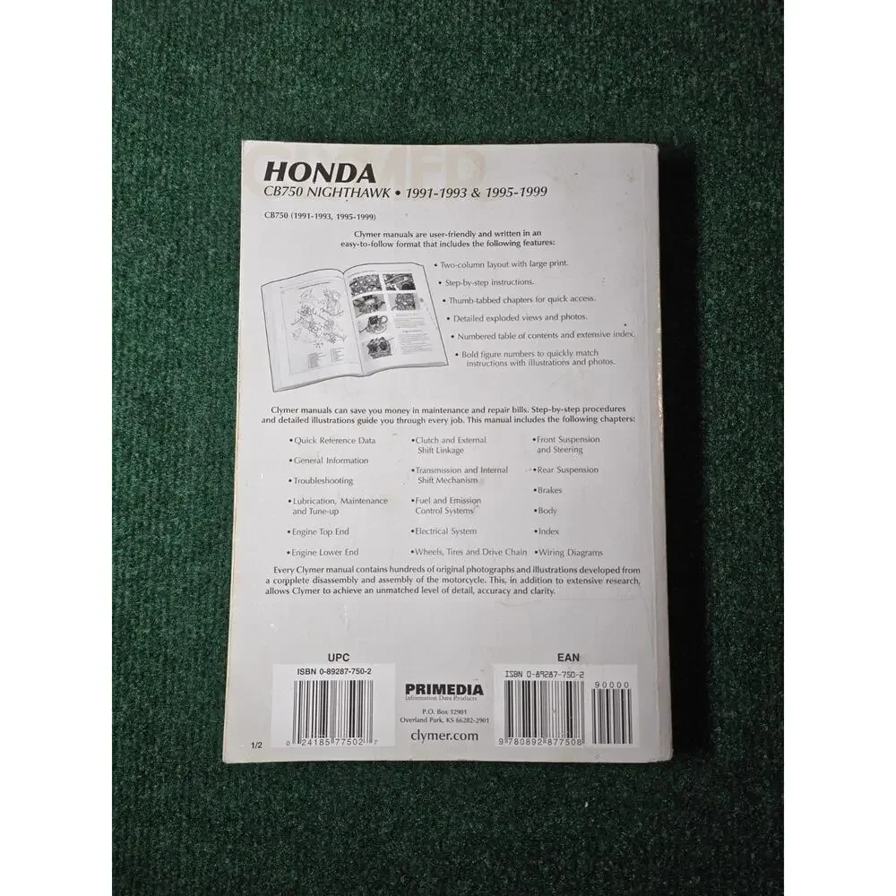 1991-1993 Honda CB750 Nighthawk & 1995-1999 Service Manual By Clymer M436